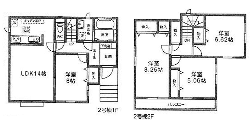 Floor plan. (Building 2), Price 24,800,000 yen, 4LDK, Land area 104.61 sq m , Building area 96.26 sq m