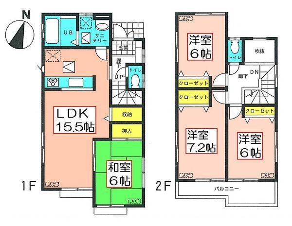Floor plan. 19,800,000 yen, 4LDK, Land area 101.01 sq m , Building area 95.94 sq m