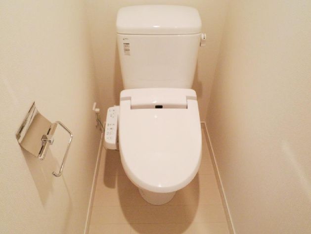 Toilet. Warm water cleaning toilet seat is equipped