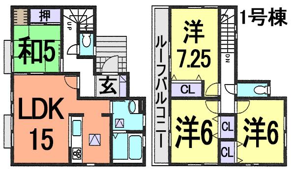 Floor plan. (1 Building), Price 19,800,000 yen, 4LDK, Land area 104.08 sq m , Building area 94.81 sq m