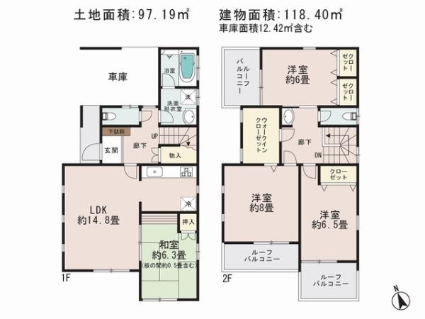 Floor plan. 48,800,000 yen, 4LDK, Land area 97.19 sq m , Building area 118.4 sq m
