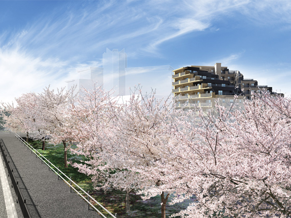 Shared facilities.  [appearance] Cherry color in the spring, In the summer swaying wind. Shibakawa come carrying, Live along with the beautiful four seasons. Park within a 10-minute walk is dotted also 8 places. Around "Verena Minami Kawaguchi Hatogaya" is, The living environment to live while feeling the moisture of the "waterfront" and "green", We have close to complete. (Rendering)