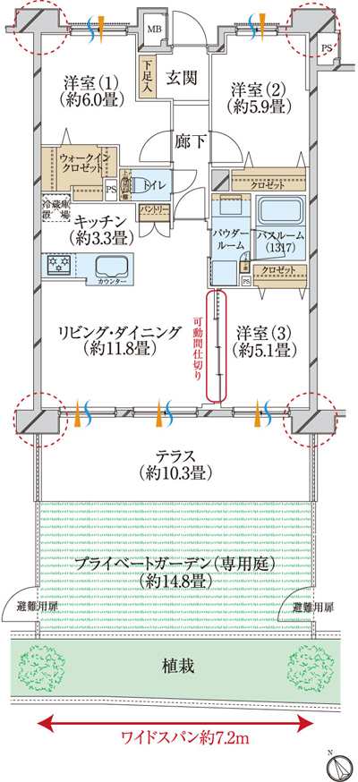 Floor: 3LDK + PG + T + W, the occupied area: 70.95 sq m
