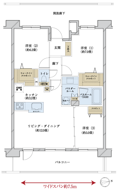 Floor: 3LDK + 2W, occupied area: 73 sq m