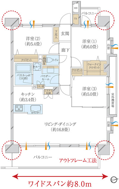 Floor: 3LDK + W, the area occupied: 80.5 sq m