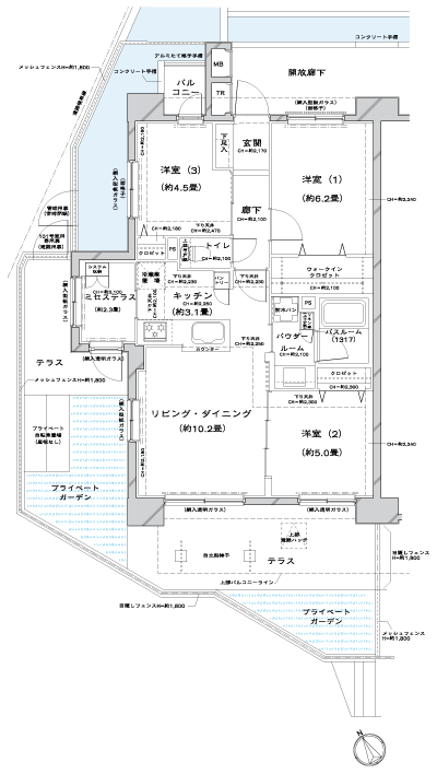 Floor: 3LDK + PG + T + MT + W, the area occupied: 68.1 sq m