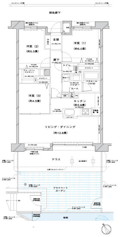 Floor: 3LDK + PG + T + W, the occupied area: 72.11 sq m