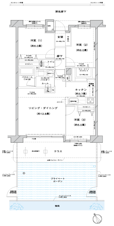 Floor: 3LDK + PG + T + W, the occupied area: 72.11 sq m