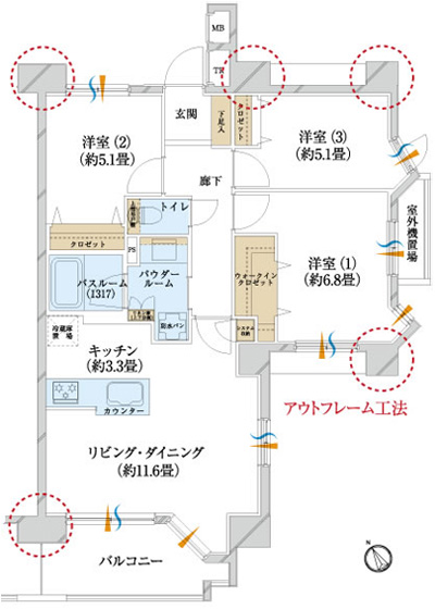 Floor: 3LDK + W, the occupied area: 72.04 sq m