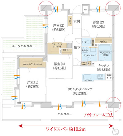 Floor: 4LDK + R + 2W, occupied area: 87.11 sq m