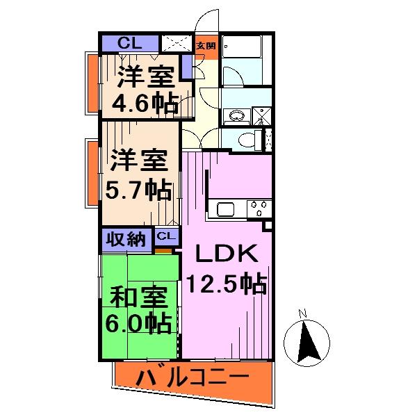 Floor plan. 3LDK, Price 15.8 million yen, Occupied area 64.91 sq m , Balcony area 15.17 sq m floor plan