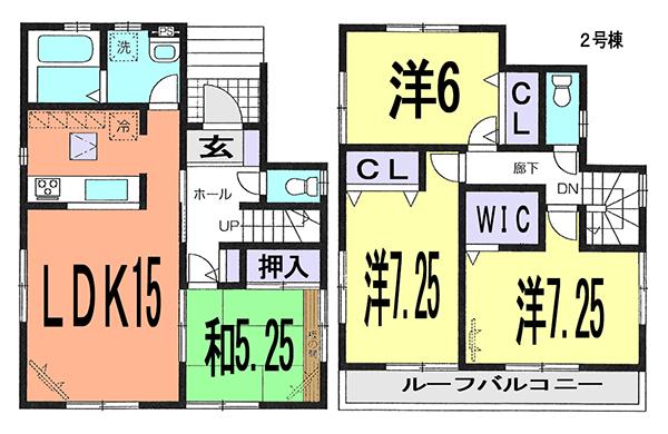 Floor plan. (Building 2), Price 26,800,000 yen, 4LDK, Land area 109.32 sq m , Building area 97.29 sq m