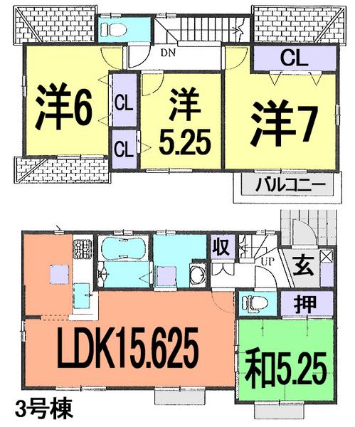 Floor plan. (3 Building), Price 27,800,000 yen, 4LDK, Land area 113 sq m , Building area 95.02 sq m