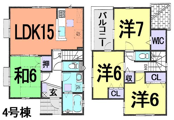 Floor plan. (4 Building), Price 33,800,000 yen, 4LDK, Land area 113.32 sq m , Building area 96.88 sq m