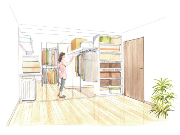 Receipt.  [One dark rosette (walk-through closet)] Large storage space of the two-way that ensures the spacious size of the 2-mat than. Family large capacity is the point where you can plenty of organizing also all of the items.  ※ A1 type addition (conceptual diagram)