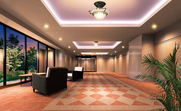 Shared facilities.  [Space of Yingbin filled with grace, Entrance Hall overlooking the patio] Entrance Hall adjacent to the patio, which reflect the green of moisture. The relaxed space oozes calm atmosphere, such as hotels, Celebrates the people as between Yingbin arranged sofa. (Entrance Hall Rendering)