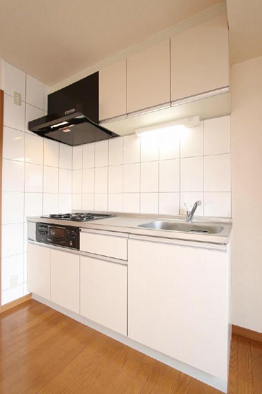 Kitchen. System kitchen shiny 3-neck with a grill