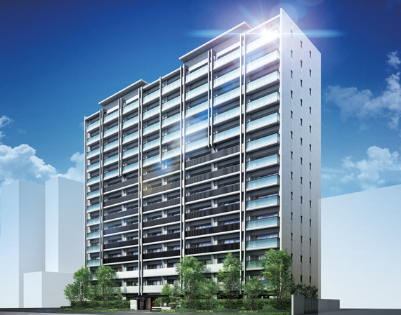 Features of the building.  [Exterior CG] The ground 14 stories, Is a sense of scale rich building of all 104 House. Facade, I finished in bright, sophisticated design the whole thing with a glass material. Foundation part and paste border tile praised the elegance and magnificent. Also, Low-rise central part is to be in the black louver, I was born firm expression of contrast in the entire. The facade to form a rich planting and beautiful symmetry, We foster a sense of existence worthy of the symbolic landmark of the city.