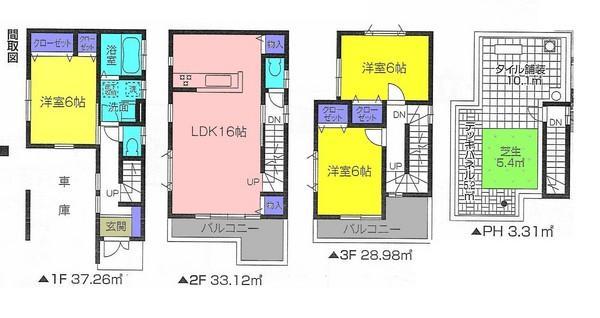 Floor plan. 33,800,000 yen, 3LDK, Land area 75.81 sq m , Building area 102.67 sq m