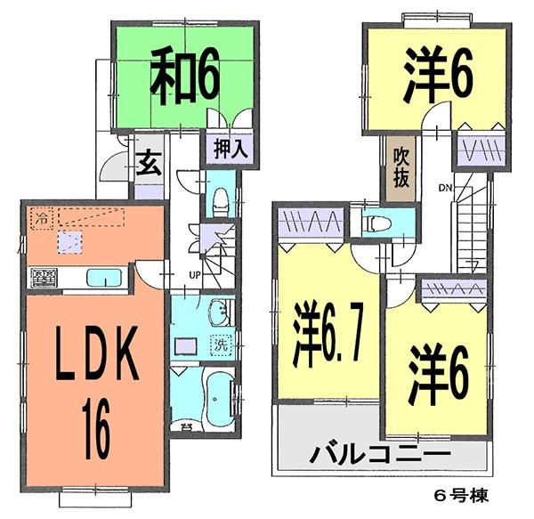 Floor plan. (6 Building), Price 33,800,000 yen, 4LDK, Land area 112.63 sq m , Building area 96.05 sq m