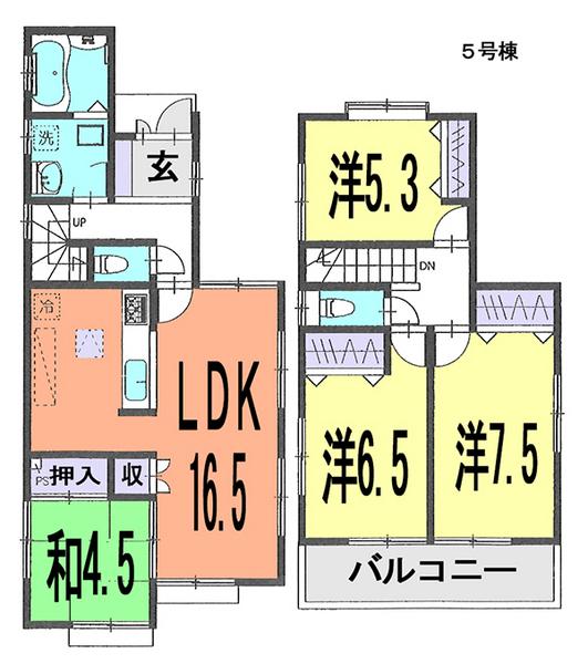 Floor plan. (5 Building), Price 33,800,000 yen, 4LDK, Land area 113.78 sq m , Building area 96.05 sq m