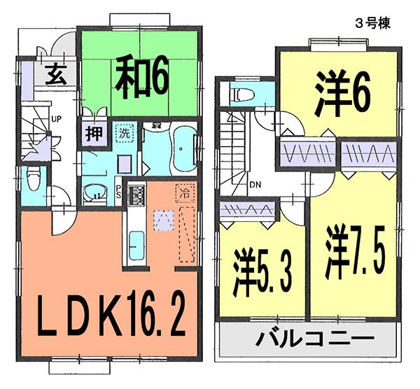 Floor plan. (3 Building), Price 34,800,000 yen, 4LDK, Land area 117 sq m , Building area 96.05 sq m
