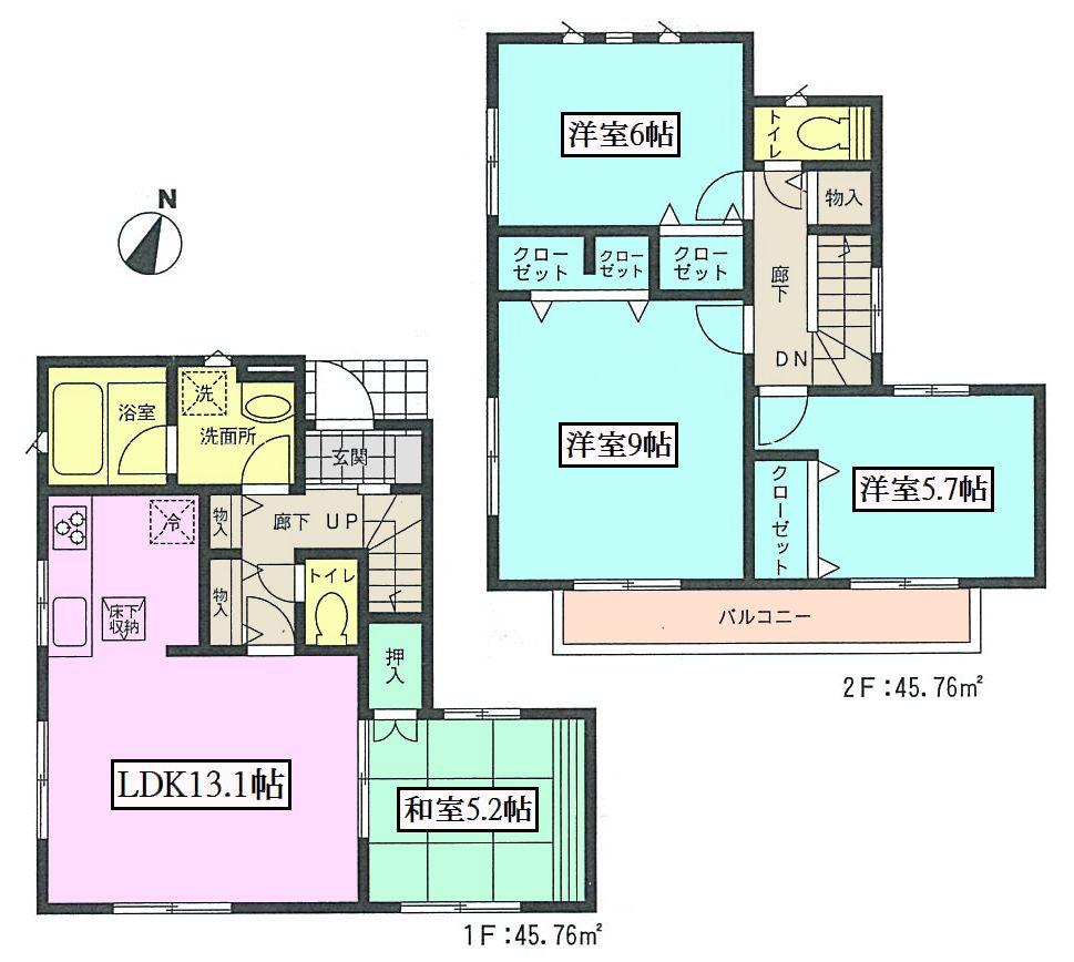 Floor plan. (1 Building), Price 32,800,000 yen, 4LDK, Land area 94.05 sq m , Building area 91.52 sq m