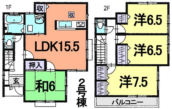 Floor plan. (Building 2), Price 25,800,000 yen, 4LDK, Land area 110.39 sq m , Building area 99.36 sq m