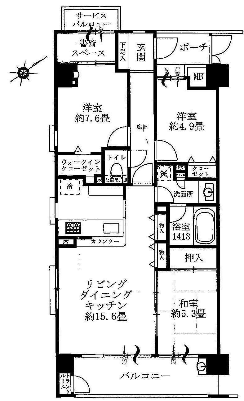 Floor plan. 3LDK, Price 27,900,000 yen, Occupied area 76.11 sq m , Balcony area 9.12 sq m