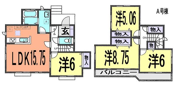 Floor plan. (A Building), Price 29,800,000 yen, 4LDK, Land area 126.74 sq m , Building area 98.95 sq m