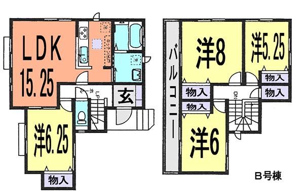 Floor plan. (B Building), Price 28.8 million yen, 4LDK, Land area 135.21 sq m , Building area 96.26 sq m