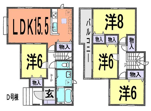 Floor plan. (D Building), Price 30,800,000 yen, 4LDK, Land area 136.05 sq m , Building area 100.19 sq m