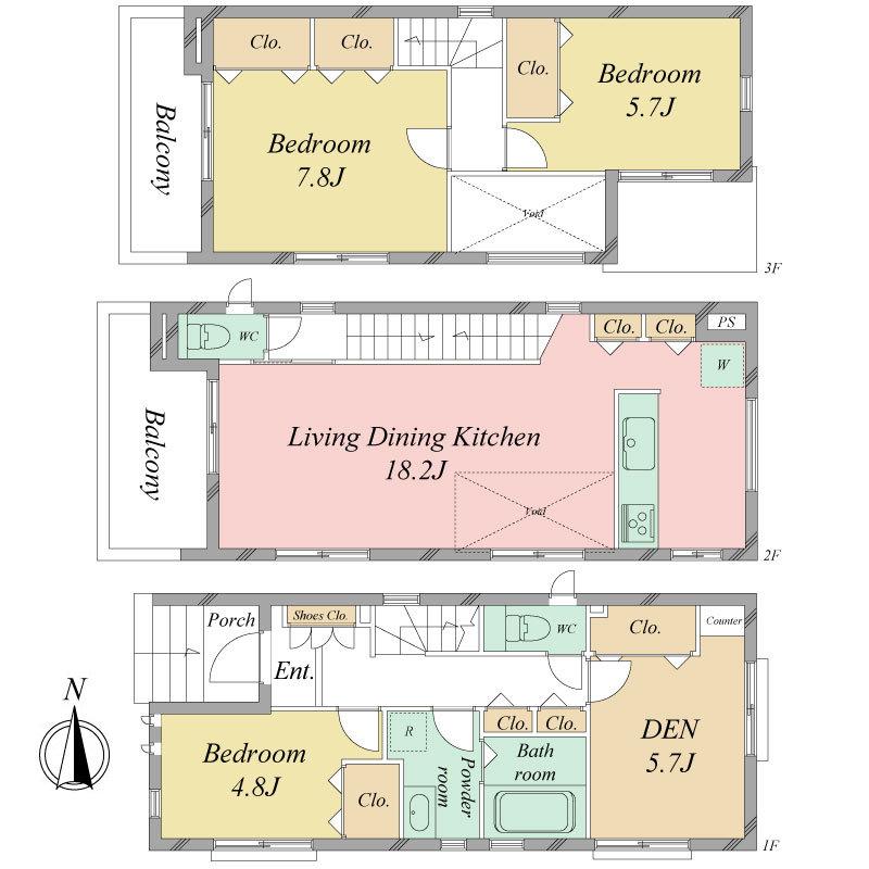 Floor plan. (1 Building), Price 24,800,000 yen, 3LDK+S, Land area 83.79 sq m , Building area 105.57 sq m
