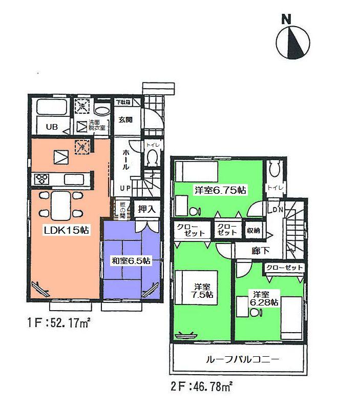 Floor plan. (3 Building), Price 29,800,000 yen, 4LDK, Land area 109 sq m , Building area 98.95 sq m