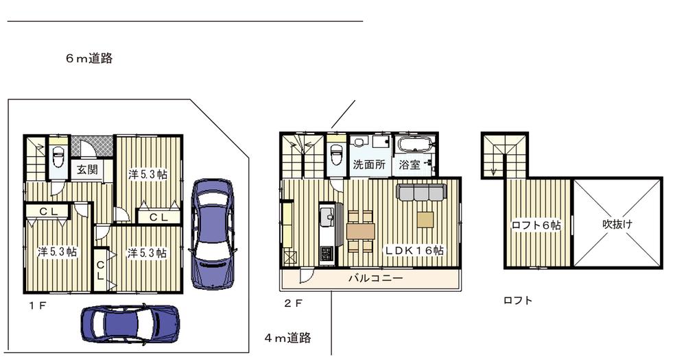 Floor plan. 28,880,000 yen, 3LDK + S (storeroom), Land area 79.98 sq m , Is a car space two plan of building area 90.25 sq m corner lot. 
