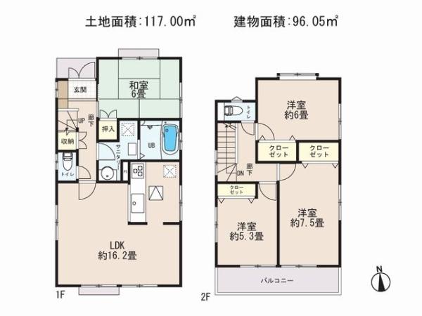 Floor plan. 32,800,000 yen, 4LDK, Land area 117 sq m , Building area 96.05 sq m