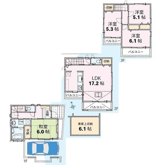 Floor plan. 38,800,000 yen, 4LDK, Land area 66.61 sq m , Building area 106.51 sq m