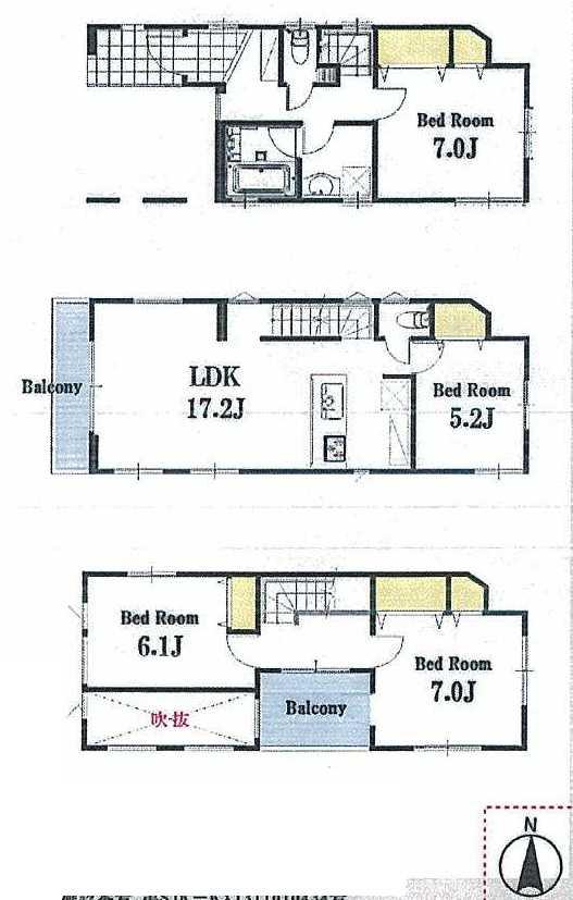 Floor plan. 37,800,000 yen, 4LDK, Land area 70.84 sq m , Taken between the building area 113.39 sq m A Building
