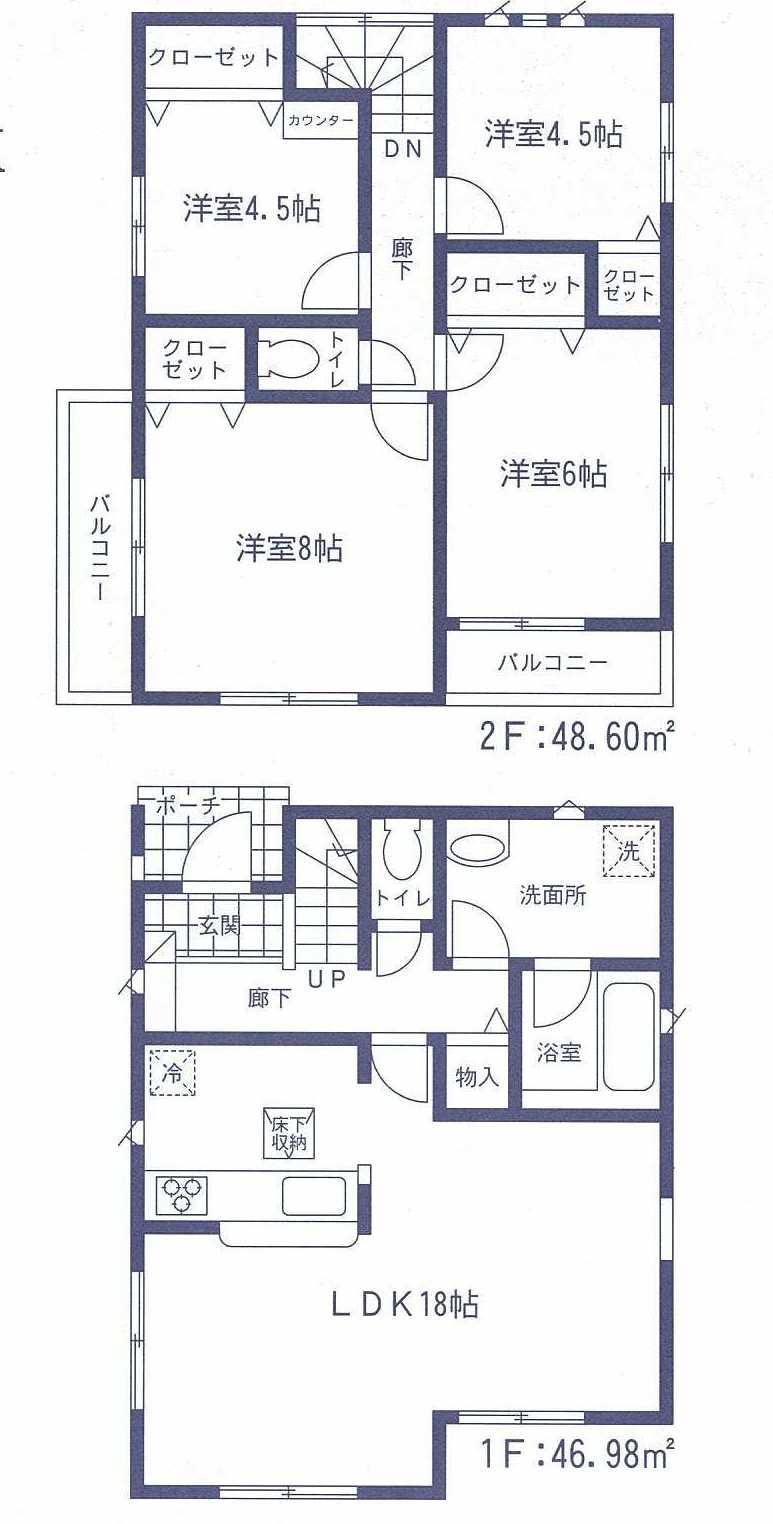 Floor plan. 31,800,000 yen, 4LDK, Land area 94.05 sq m , Taken between the building area 95.05 sq m (3) Building