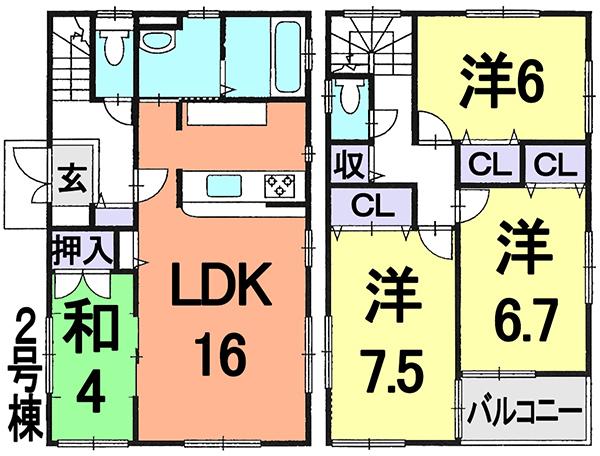 Floor plan. (Building 2), Price 37,800,000 yen, 4LDK, Land area 100.25 sq m , Building area 95.63 sq m