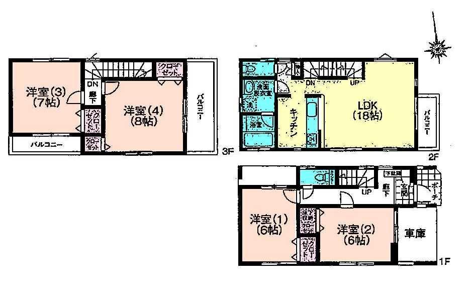Floor plan. 30,800,000 yen, 4LDK, Land area 72.46 sq m , Building area 116.44 sq m