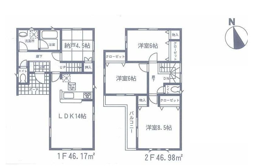 Floor plan. 30,800,000 yen, 3LDK + S (storeroom), Land area 90.24 sq m , Taken between the building area 93.15 sq m 1 Building