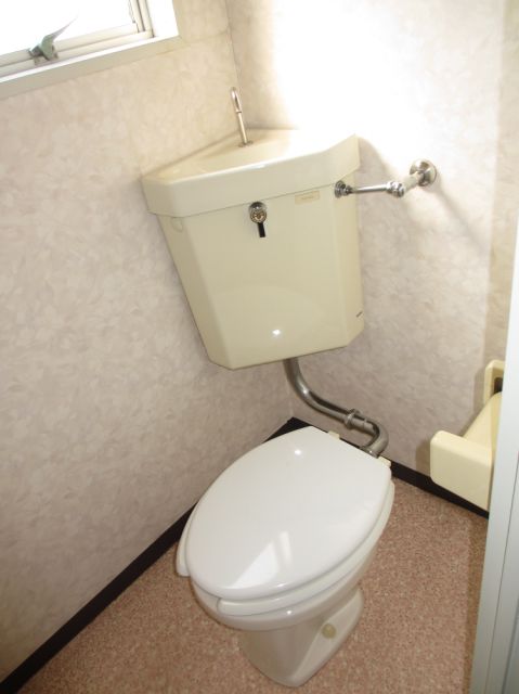 Toilet. There is a window to the Western-style toilet