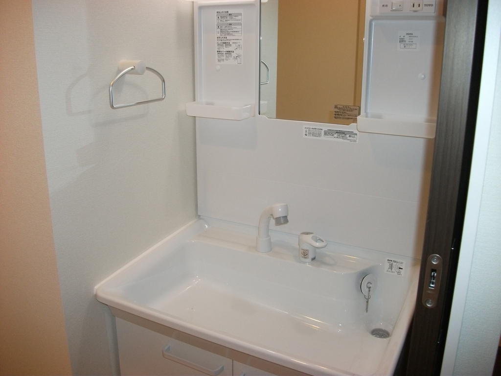 Washroom. Vanity with shower.