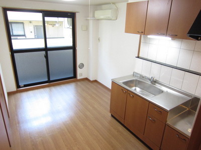 Kitchen. Dishes and optimal bright living room to the dining