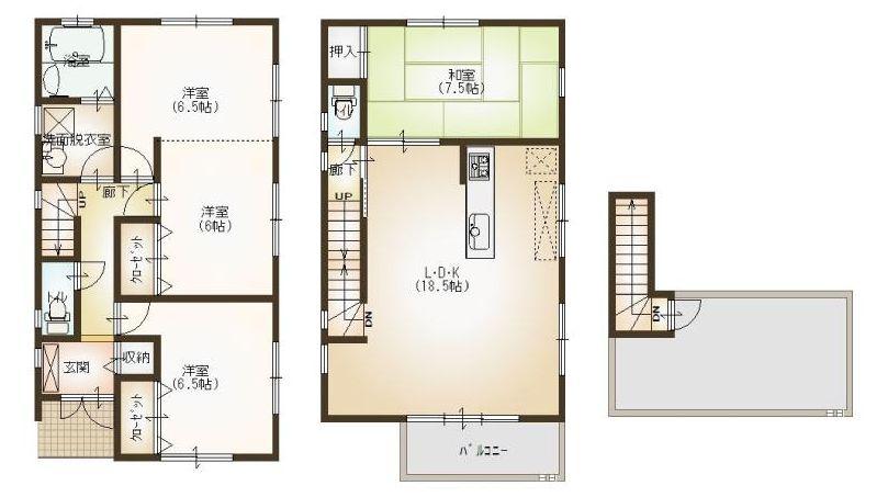 Floor plan. 35,800,000 yen, 4LDK, Land area 120.17 sq m , Building area 102.73 sq m LDK18.5 Pledge ・ Sky with Balcony