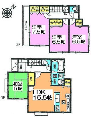 Floor plan. (Building 2), Price 25,800,000 yen, 4LDK, Land area 110.39 sq m , Building area 99.36 sq m