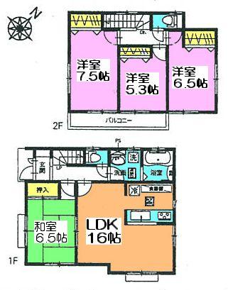Floor plan. (3 Building), Price 27,800,000 yen, 4LDK, Land area 110.41 sq m , Building area 96.05 sq m