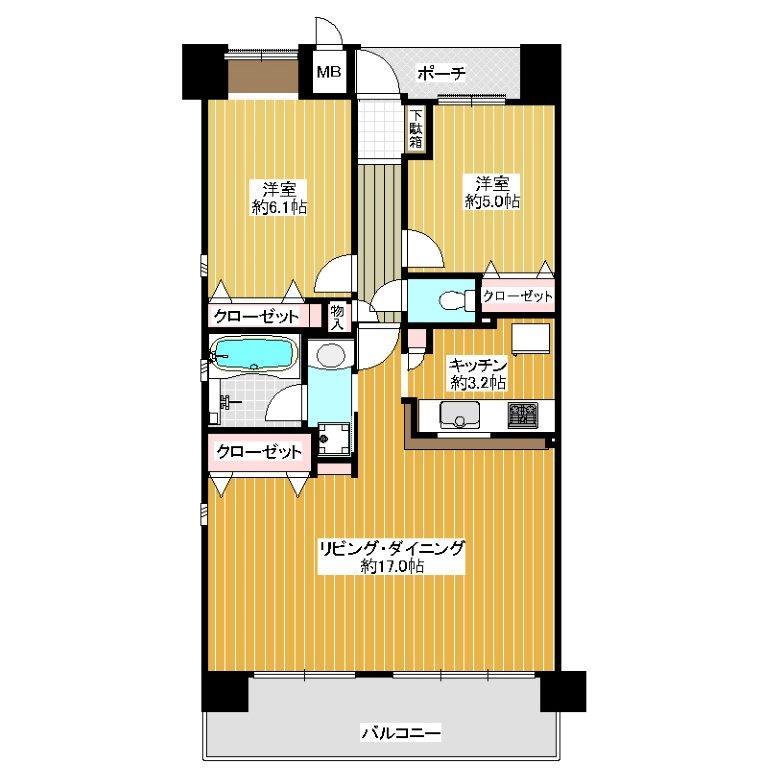 Floor plan. 2LDK, Price 19.5 million yen, Occupied area 68.08 sq m , Balcony area 11.43 sq m