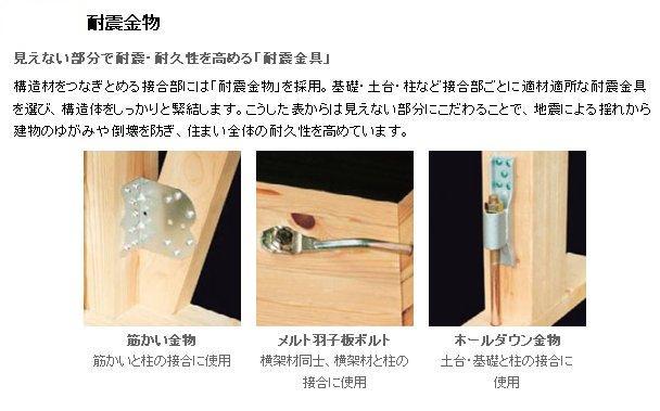 Construction ・ Construction method ・ specification. Adopt a "seismic hardware" is at the junction anchoring the structure material. Foundation ・ Foundation ・ Select the right man in the right place seismic bracket for each joint, such as pillars, Firmly Tightened the structure. By sticking to the part that can not be seen from this table, Prevent the building of distortion and collapse from the shaking caused by an earthquake, It has extended the durability of the whole house. 